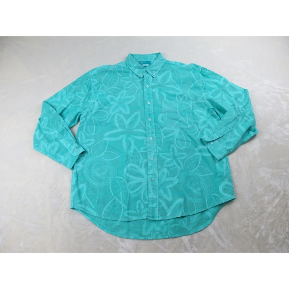 fresh produce Tops - Fresh Produce Shirt Womens Large Green Floral Button Up Long Sleeve‎ Ladies